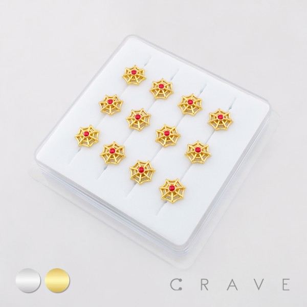 12PCS OF CZ SPIDER WEB 316L SURGICAL STEEL L-SHAPE NOSE RING BOX